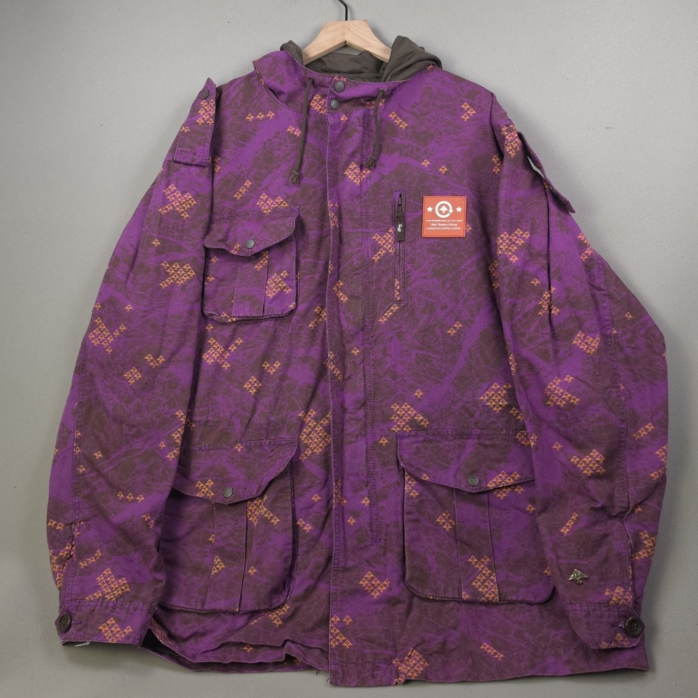 LRG Full Marble Jacket Mens 4X Purple Orange Hooded Cargo Parka Coat Vintage Y2K